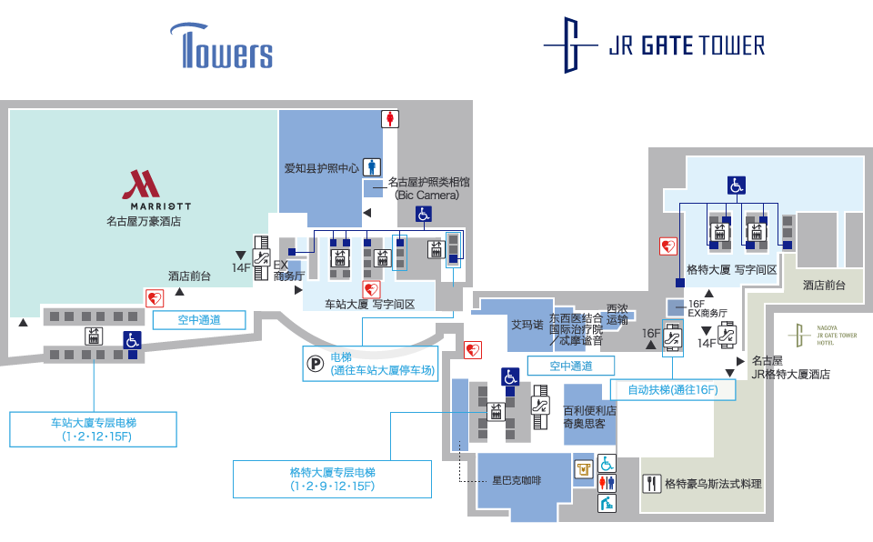 楼层指南 Towers Gate Tower 15f Jr中央塔楼 Jr门塔gate Walk